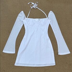 Princess Polly Dyer Sheer Sleeve Mini Dress size 2 White